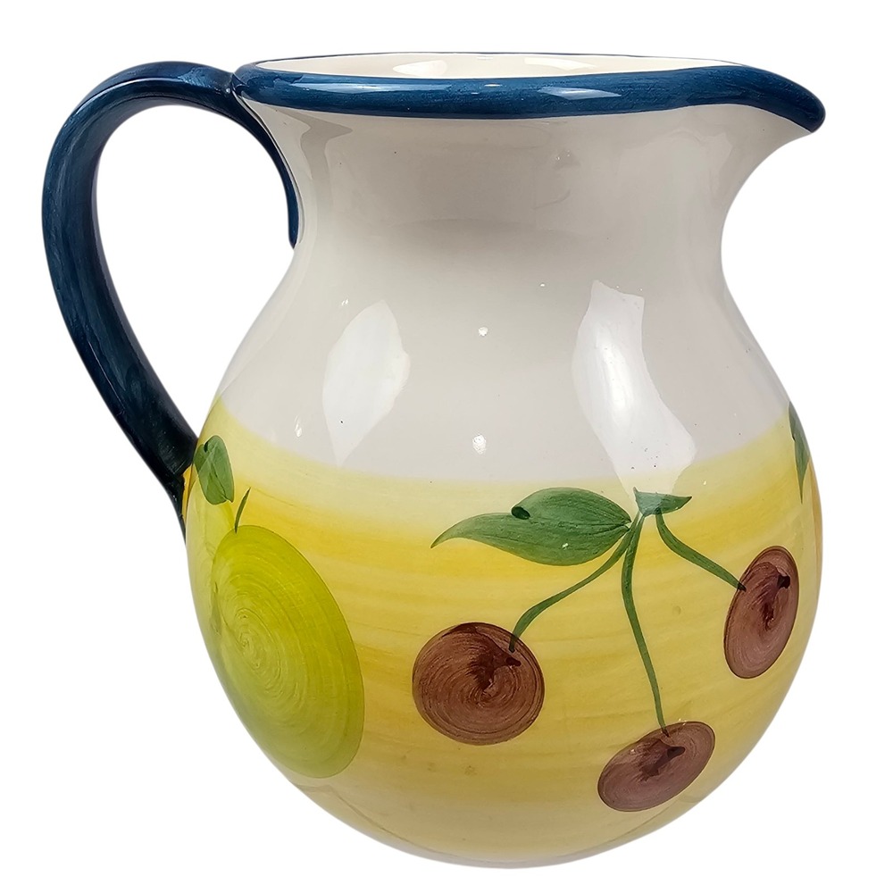 A. Santos Hand Painted Portugal‎ Fruit Ceramic Pitcher Yellow Blue Grapes 469 21